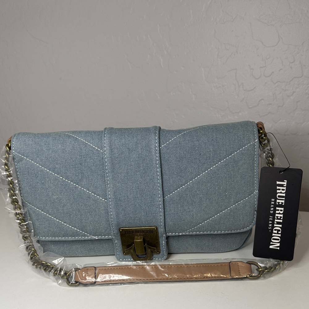 New True Religion Denim Crossbody Bag with Chain Strap